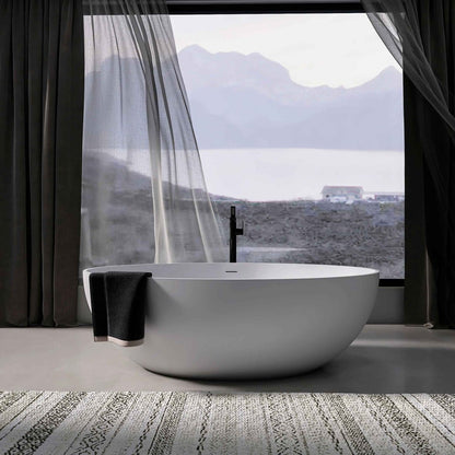 Exbrite 67" Solid Surface Freestanding Soaking Tub, Matte White Oval Luxury Bathtub for Modern Bathrooms