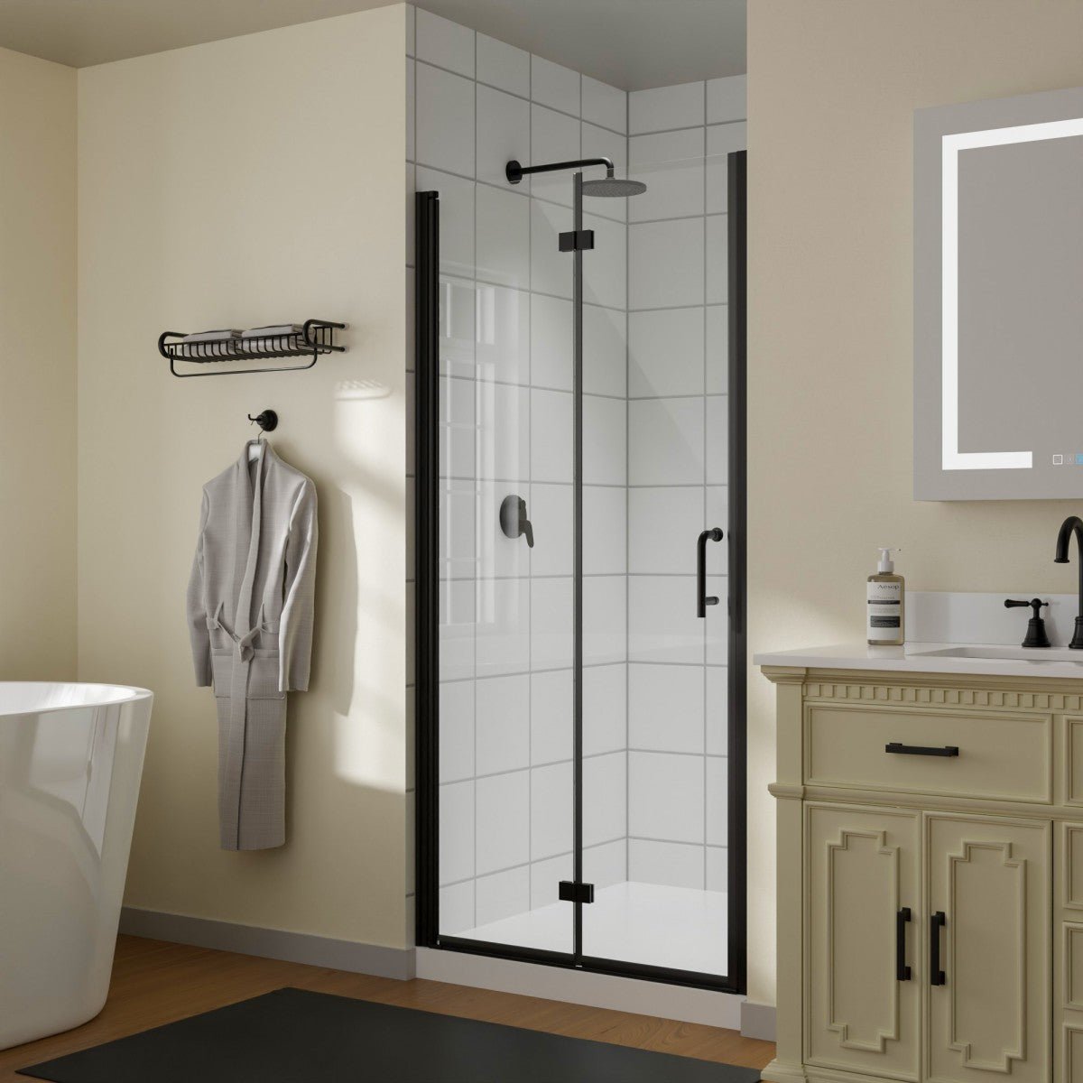 Exbrite Adapt Bifold Shower Door 36 - 38 in.W x 72 in.H Pivot Swing Shower Doors,Matte Black,Clear Tempered Glass