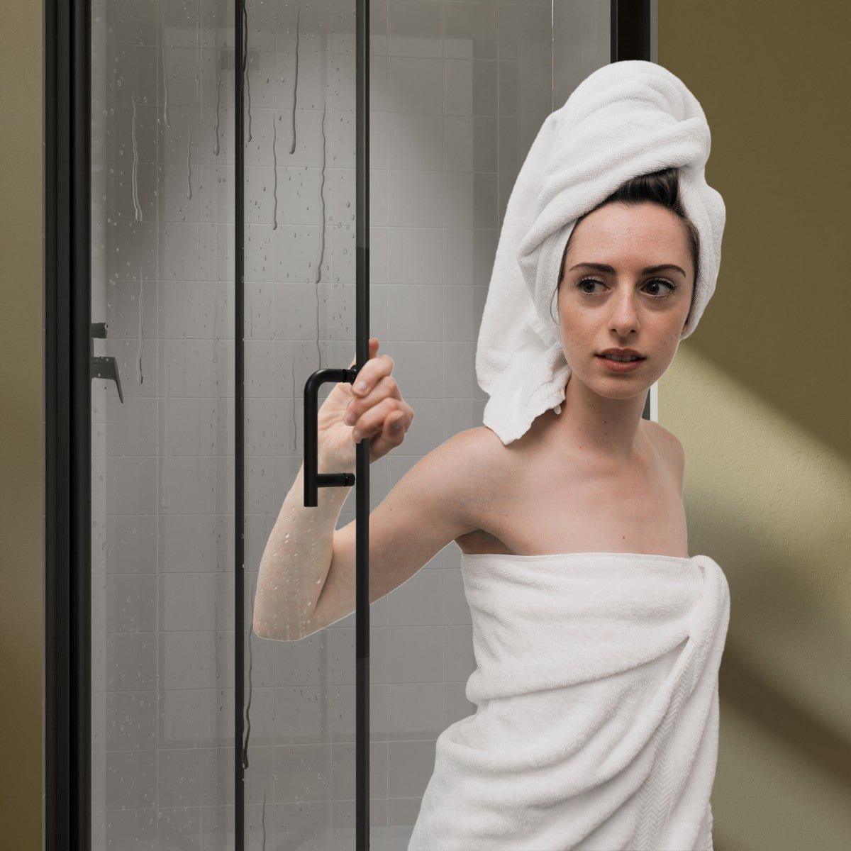 Exbrite Adapt Bifold Shower Door 36 - 38 in.W x 72 in.H Pivot Swing Shower Doors,Matte Black,Clear Tempered Glass