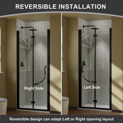 Exbrite Adapt Bifold Shower Door 36 - 38 in.W x 72 in.H Pivot Swing Shower Doors,Matte Black,Clear Tempered Glass