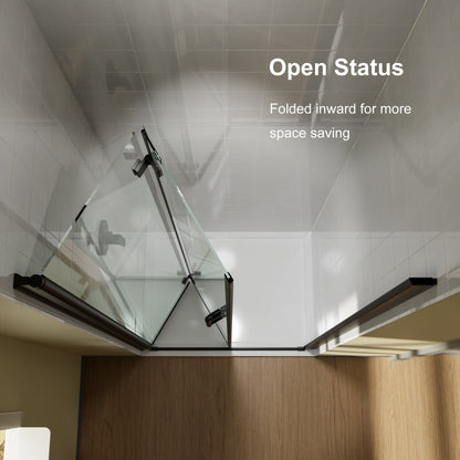 Exbrite Adapt Bifold Shower Door 36 - 38 in.W x 72 in.H Pivot Swing Shower Doors,Matte Black,Clear Tempered Glass