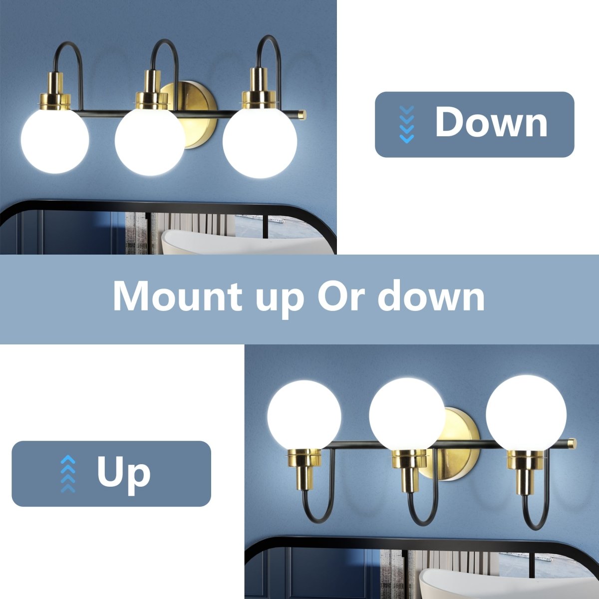 ExBrite Farmhouse Style 3 - Light LED Vanity Light Fixture with Dimmable Switch
