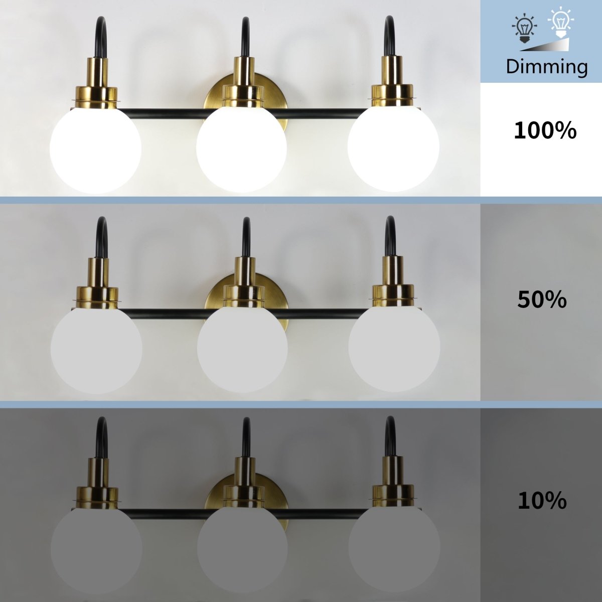 ExBrite Farmhouse Style 3 - Light LED Vanity Light Fixture with Dimmable Switch
