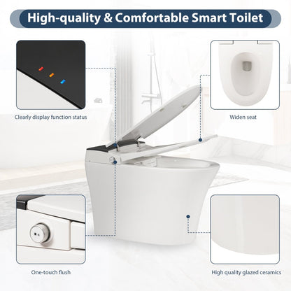 Exbrite Heated Seat Smart Toilet, One Piece Toilet, Automatic Flush Tankless Toilet without Bidet, with Foot sensor Flush, Blue Night Light, Knob Control, Power Outage Flushing, Soft Close Cover,White
