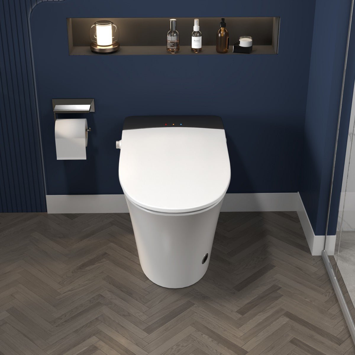 Exbrite Heated Seat Smart Toilet, One Piece Toilet, Automatic Flush Tankless Toilet without Bidet, with Foot sensor Flush, Blue Night Light, Knob Control, Power Outage Flushing, Soft Close Cover,White - ExBriteUSA