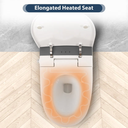 Exbrite Heated Seat Smart Toilet, One Piece Toilet, Automatic Flush Tankless Toilet without Bidet, with Foot sensor Flush, Blue Night Light, Knob Control, Power Outage Flushing, Soft Close Cover,White