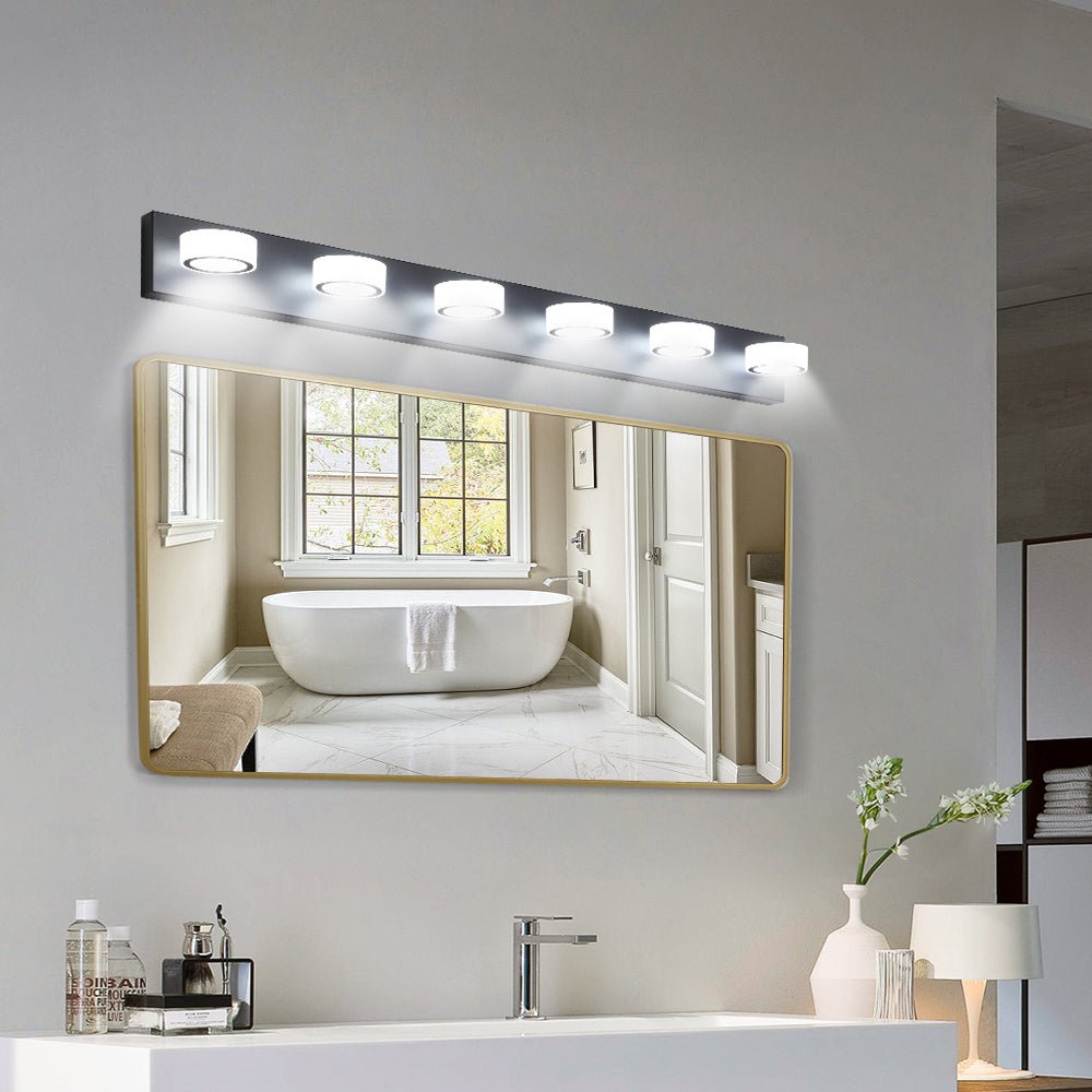 ExBrite LED Modern Black 6 - Light Vanity Lights Fixtures Over Mirror Bath Wall Lighting