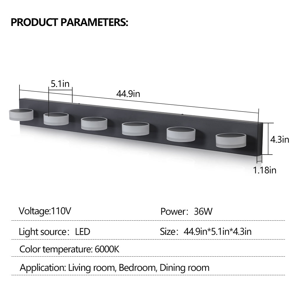 ExBrite LED Modern Black 6 - Light Vanity Lights Fixtures Over Mirror Bath Wall Lighting