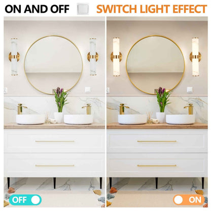 Exbrite Set of 2 Modern Marble-Effect Resin Wall Sconces with Gold Accents – Elegant LED-Compatible Vanity Lights for Bedroom, Living Room & Hallway(Only Inoor)