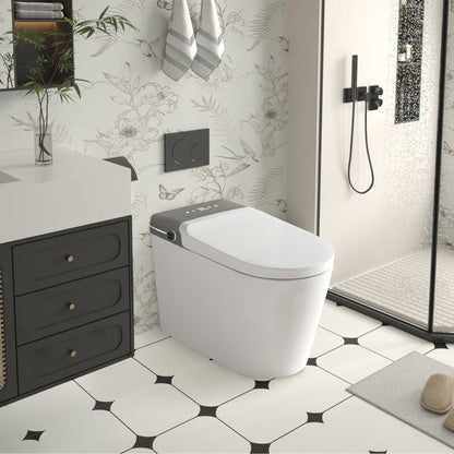 ExBrite Smart Bidet Toilet with Remote Control.Raised Tankless Toilet with LED Display. Auto Open/AutoHeated. Seat Toilet Bidet with Aromatherapy System.Warm Water And Dry.Off Seat Flush.Foot Sensor.