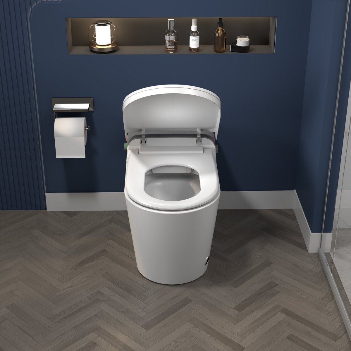 ExBrite Smart Bidet Toilet with Remote Control.Raised Tankless Toilet with LED Display. Auto Open/AutoHeated. Seat Toilet Bidet with Aromatherapy System.Warm Water And Dry.Off Seat Flush.Foot Sensor. - ExBriteUSA