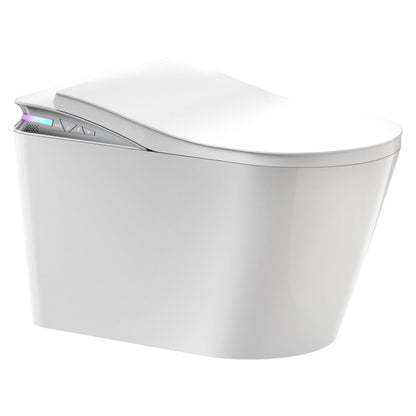 Exbrite Smart Toilet With Foot Sensing Open Cover & Seat, Buttons Control, Night Light, Leakage Protection, Side Knob With Multiple Controls, Remote Control, Auto Flushing, White Screen