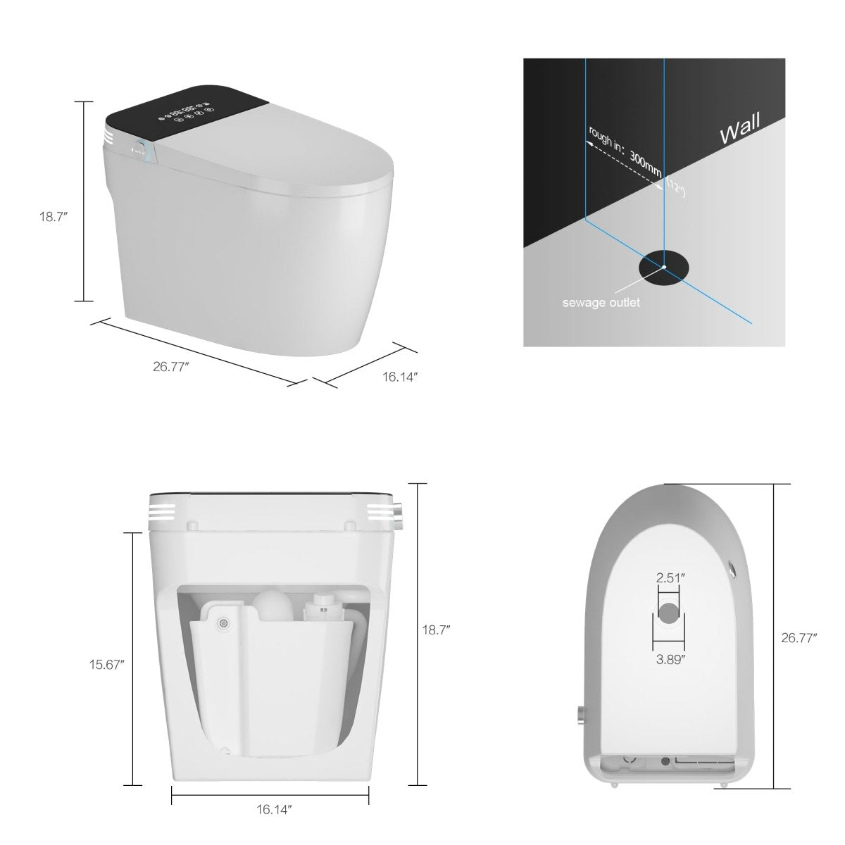 ExBrite Smart Toilets with Heated Bidet Seat,Bidet toilet with Dryer and Warm Water,Portable toilet with bidet built,Intelligent Toilet Auto Open Close Seat