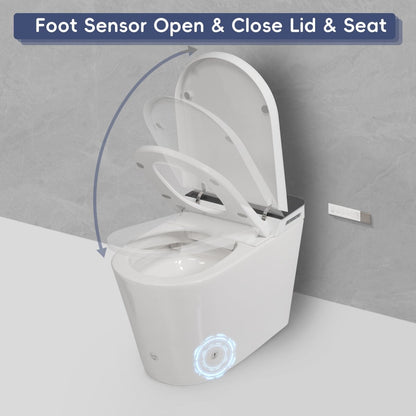 ExBrite Tankless Smart Toilet with Bidet Built In,Auto Open & Close,Wider Bidet with Heated Seat, Warm Water and Dry, Foot Sensor, LED Display, Remote Control