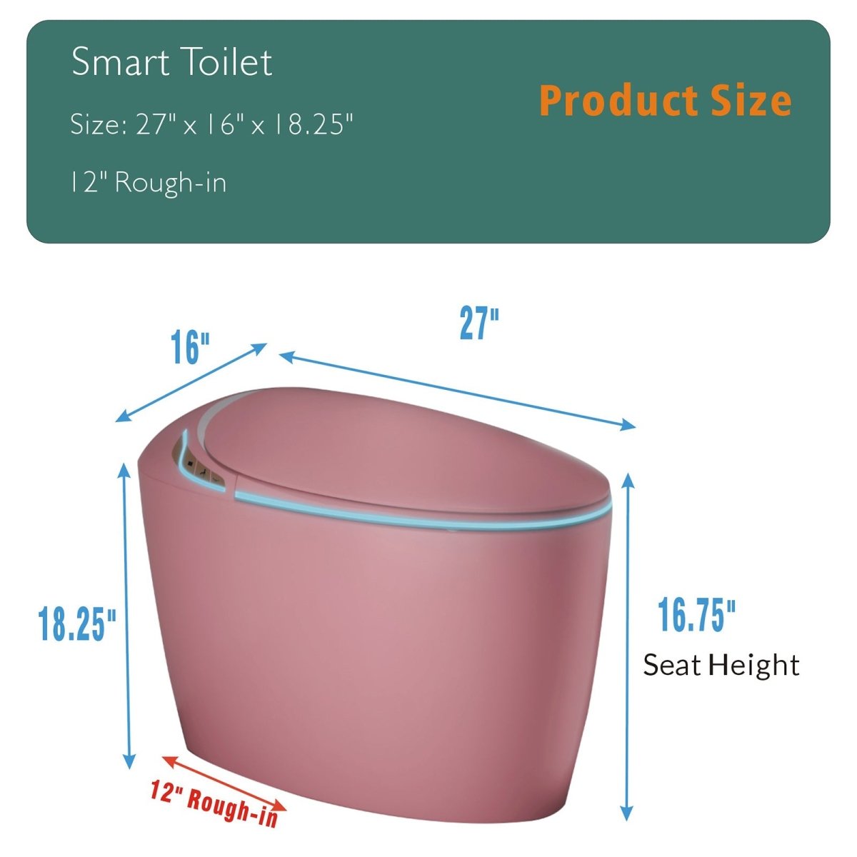 Exbrite Unique Smart Toilet with Bidet Built In, Intelligent One Piece Toilet For Modern Bathroom, Auto Open/Close Seat, Foot Sensor, LED Display,Night Light, Warm Water & Dryer,Pink