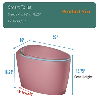 Exbrite Unique Smart Toilet with Bidet Built In, Intelligent One Piece Toilet For Modern Bathroom, Auto Open/Close Seat, Foot Sensor, LED Display,Night Light, Warm Water & Dryer,Pink