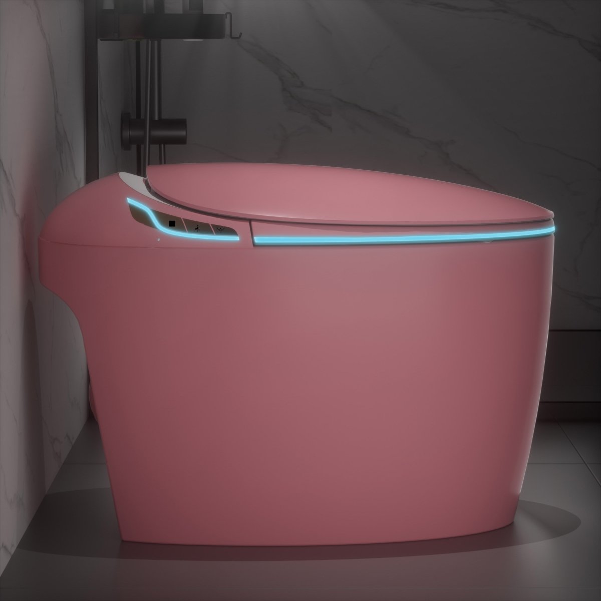 Exbrite Unique Smart Toilet with Bidet Built In, Intelligent One Piece Toilet For Modern Bathroom, Auto Open/Close Seat, Foot Sensor, LED Display,Night Light, Warm Water & Dryer,Pink