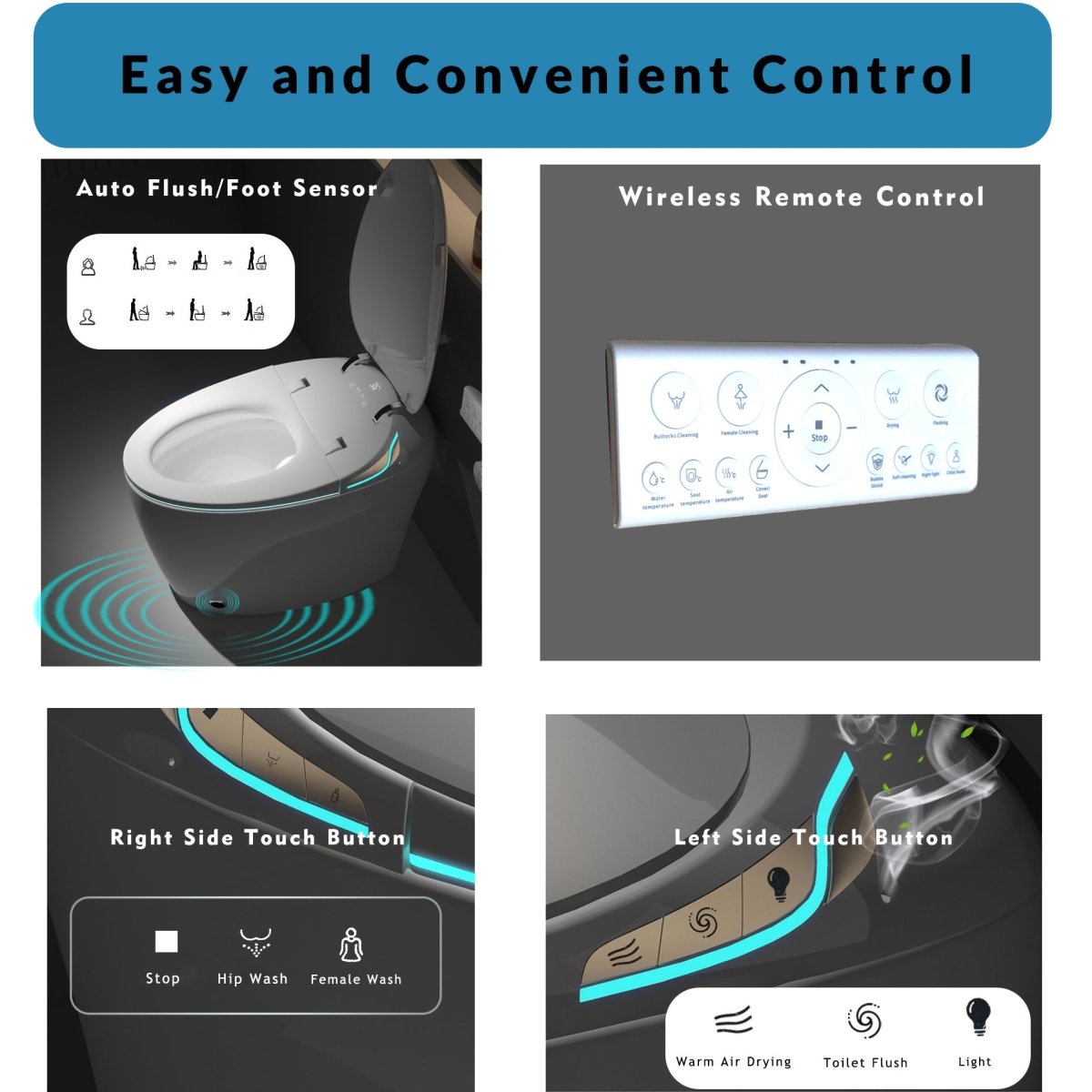 Exbrite Unique Smart Toilet with Bidet Built In, Intelligent One Piece Toilet For Modern Bathroom, Auto Open/Close Seat, Foot Sensor, LED Display,Night Light, Warm Water & Dryer,Pink