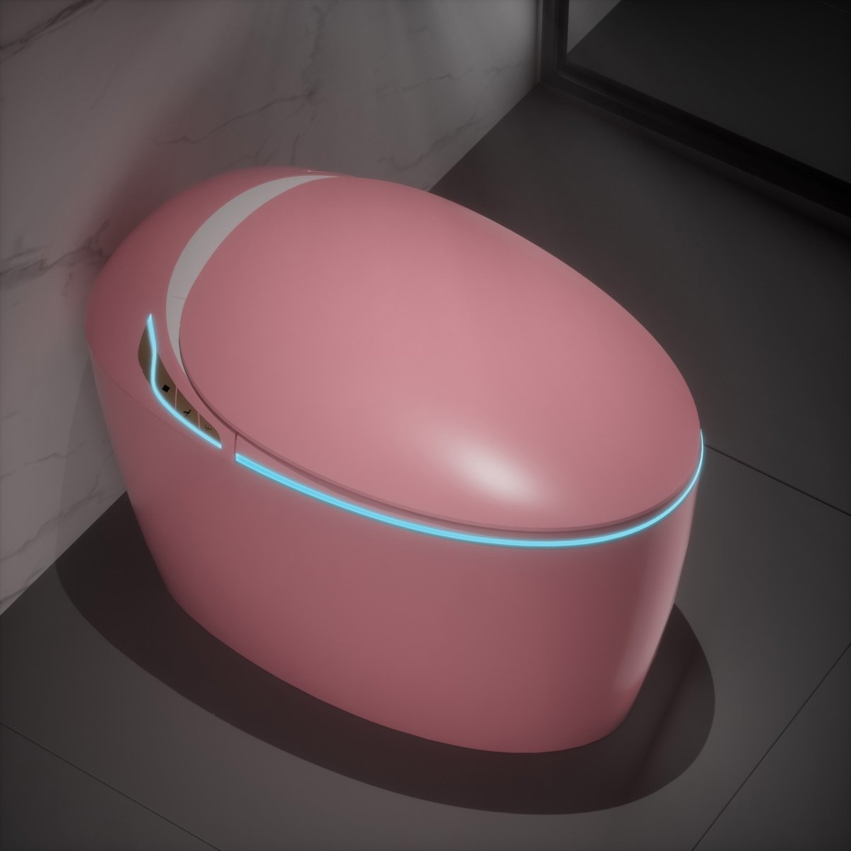 Exbrite Unique Smart Toilet with Bidet Built In, Intelligent One Piece Toilet For Modern Bathroom, Auto Open/Close Seat, Foot Sensor, LED Display,Night Light, Warm Water & Dryer,Pink
