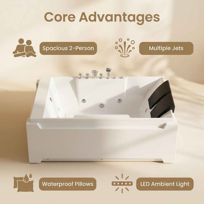 Exbrite X-031 Whirlpool Tub,73" x 48" Jetted Bathtub for 2 Person, Hydro Massage & Chromatherapy,UL Certified,UPC Certified,3 Sided Apron,Acrylic ,110 Gallons,Left Drain