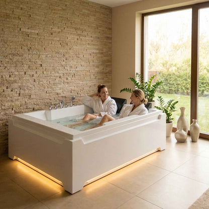 Exbrite X-031 Whirlpool Tub,73" x 48" Jetted Bathtub for 2 Person, Hydro Massage & Chromatherapy,UL Certified,UPC Certified,3 Sided Apron,Acrylic ,110 Gallons,Left Drain
