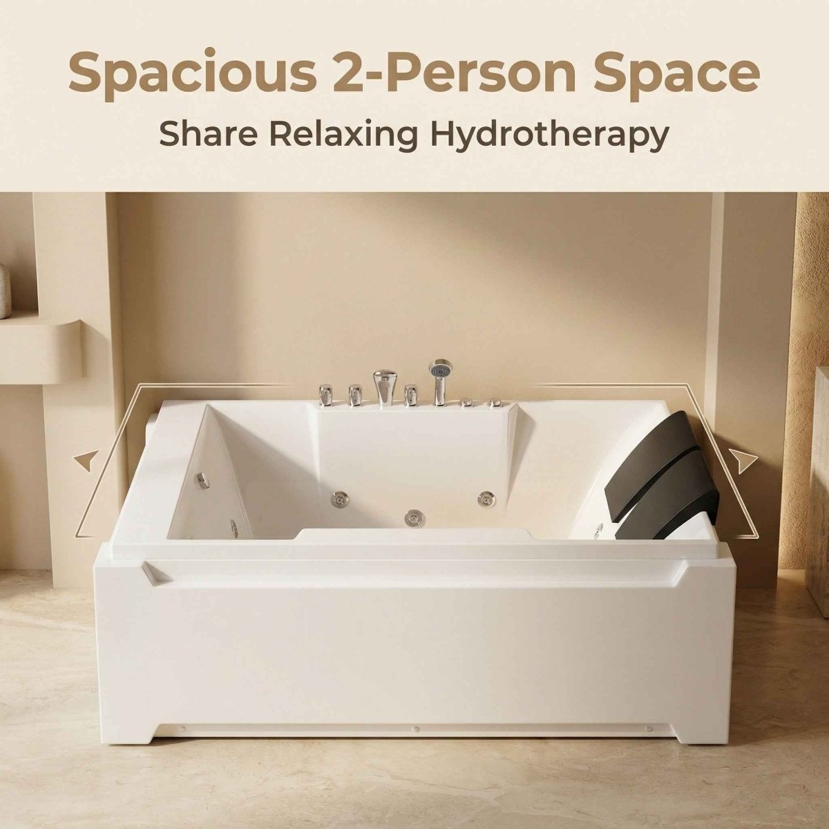 Exbrite X-031 Whirlpool Tub,73" x 48" Jetted Bathtub for 2 Person, Hydro Massage & Chromatherapy,UL Certified,UPC Certified,3 Sided Apron,Acrylic ,110 Gallons,Left Drain