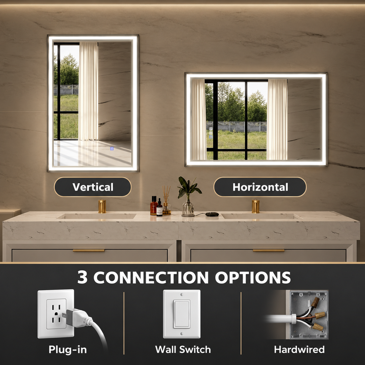 Verloar 22" W x 34" H Lighted Bathroom Mirror - Dimmable, Anti-Fog, Front-Lit Illumination in Brushed Nickel
