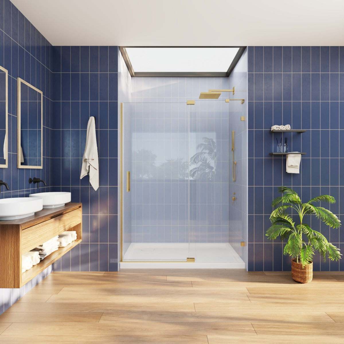 Flexi-L 50-54" W X 70" H Bathroom Glass Shower Doors,Semi-Frameless Brushed Gold,Tempered Glass Shower Door With Handle