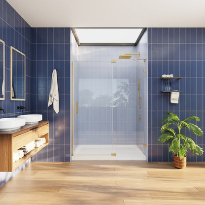 Flexi-L 50-54" W X 70" H Bathroom Glass Shower Doors,Semi-Frameless Brushed Gold,Tempered Glass Shower Door With Handle