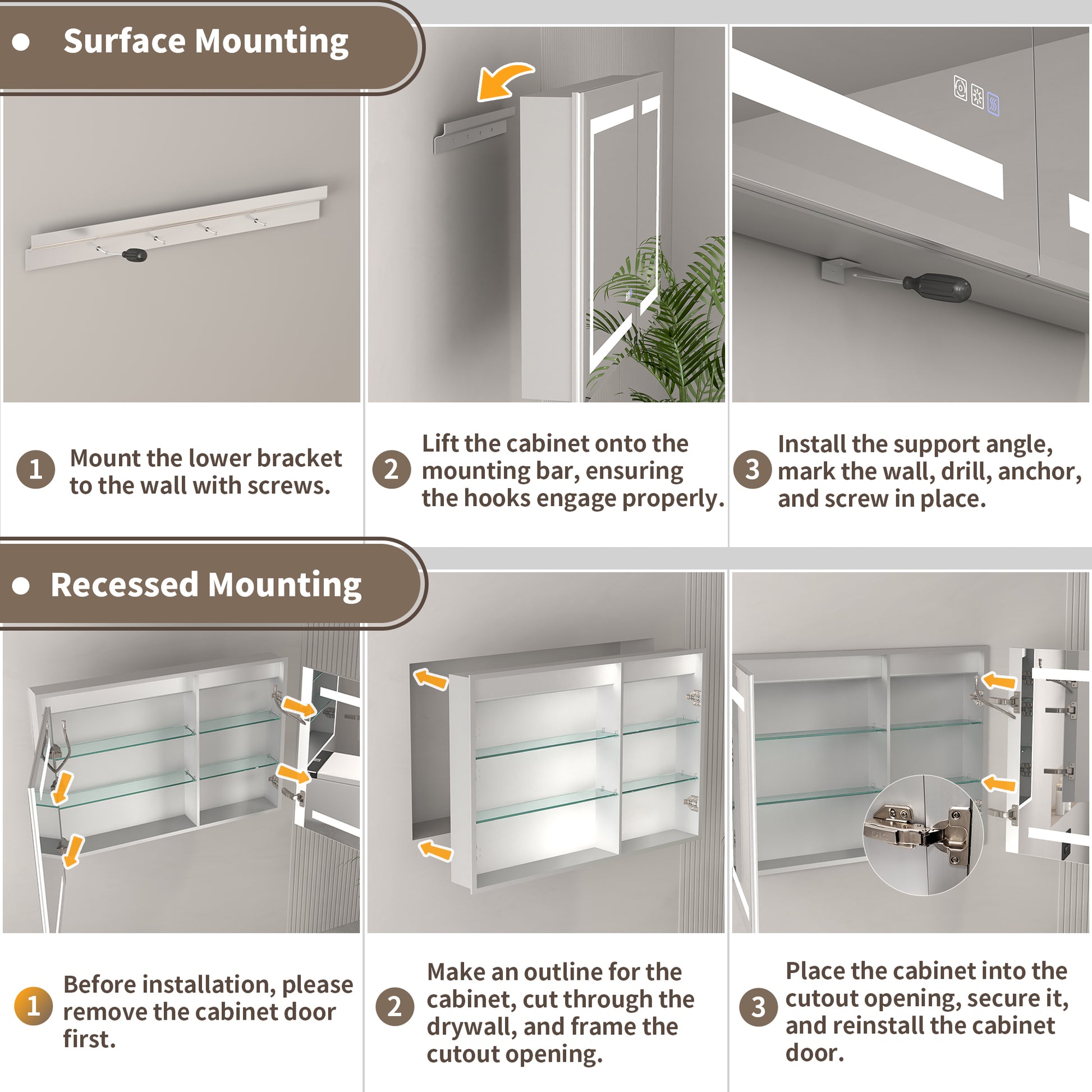 ExBrite 36" x 24" LED Lighted Medicine Cabinet with Adjustable Shelves, Anti-Fog, Beveled Design, Recessed or Surface Mount - ExBriteUSA