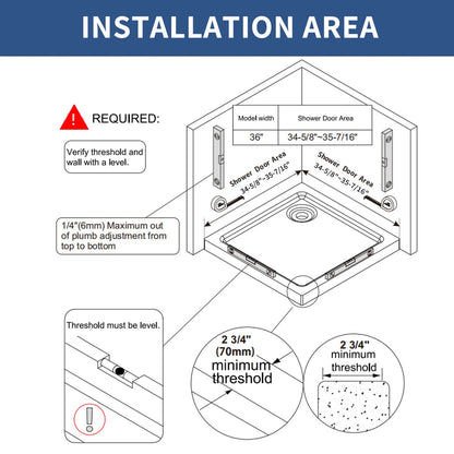 Haven-S 36" x 72" Corner Shower Enclosure,6mm Clear Glass,Double Sliding Shower Doors,White,Not Base,Adjustable