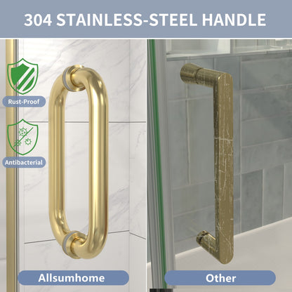 Valor 24"x72" Frameless Shower Door in Brush Gold,Water Repellent Glass with Seal Strip Parts and Handle,Glass Hinged Shower Door