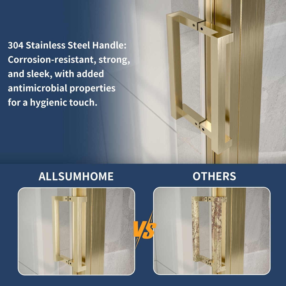 Nexus 44-48W x 70.H Easy Clean Framed Tri-Fold Sliding Shower Door with 1/4" (6mm) Clear SGCC Tempered Glass,Brushed Golde Finish