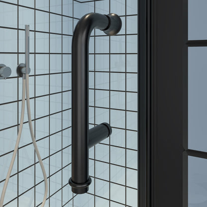 Exbrite Adapt Bifold Shower Door 30-32 in.W x 72 in.H Pivot Swing Shower Doors,Matte Black,Tempered Shower Glass - ExBriteUSA