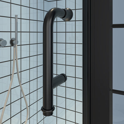 Exbrite Adapt Bifold Shower Door 36-38 in.W x 72 in.H Pivot Swing Shower Doors,Matte Black,Clear Tempered Glass