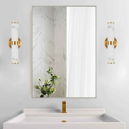 Exbrite Set of 2 Modern Marble-Effect Resin Wall Sconces with Gold Accents – Elegant LED-Compatible Vanity Lights for Bedroom, Living Room & Hallway(Only Inoor)