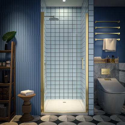 Classy 34-36"x72" Frameless Shower Door in Brush Gold,Water Repellent Glass with Seal Strip Parts and Handle,6mm Glass Shower Door - ExBriteUSA