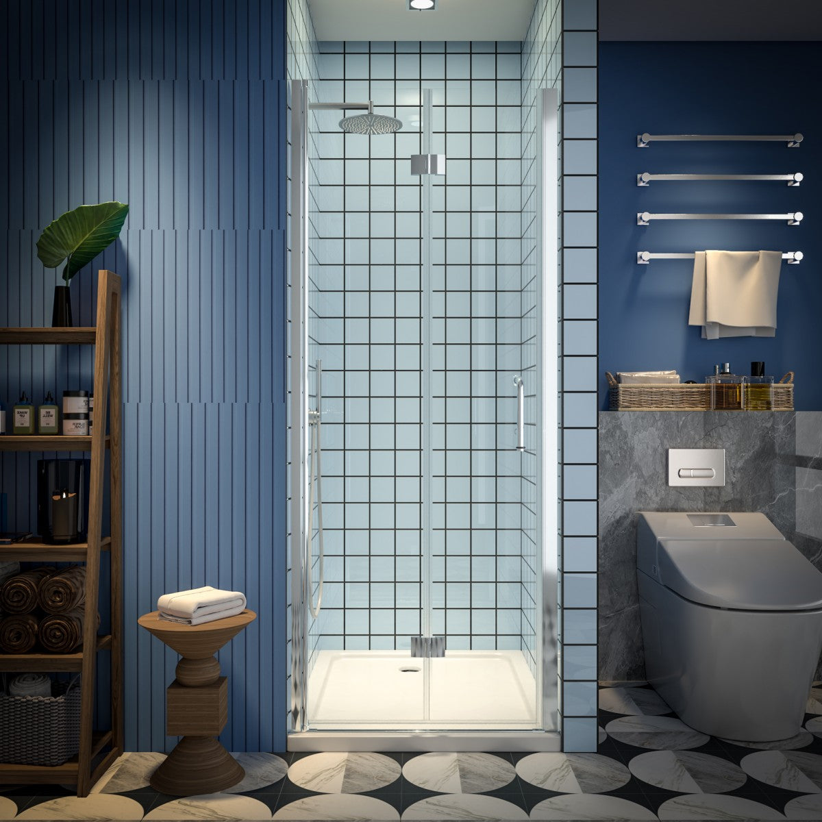 Exbrite Adapt Bifold Shower Door 30-32 in.W x 72 in.H Pivot Swing Shower Doors,Chrome,Clear Tempered Shower Glass - ExBriteUSA