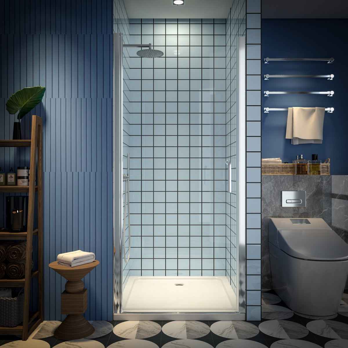 Classy 34-36" W x 72" H Hinged Pivot Semi-Frameless Shower Door Chrome Install Glass Shower Door