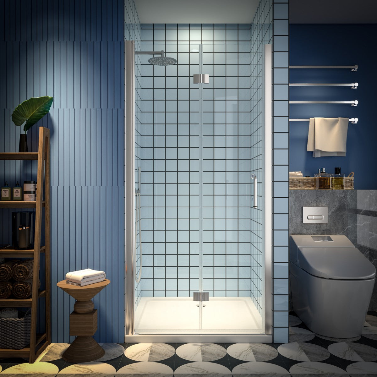 Exbrite Adapt Bifold Shower Door 36-38 in.W x 72 in.H Pivot Swing Shower Doors,Brushed Nickel,Clear Tempered Glass