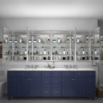 Rim 96" W x 36" H LED Lighted Medicine Cabinet Recessed or Surface with Mirrors,2 Left and 2 Right Hinge