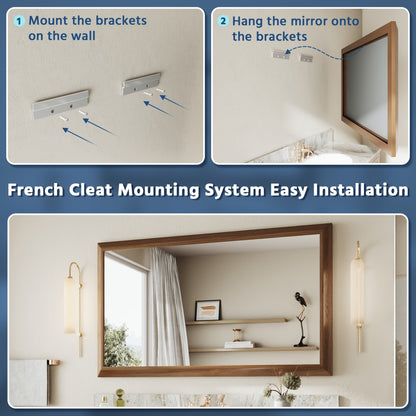 55" x 32" Dark Wood Grain Modern, Elegant Rectangular Wall Mirror with Tempered Glass, Shatterproof, Rust-Resistant Dark Wood Grain Aluminum Frame for Bathroom, Living Room & Hallway| Nolhurst