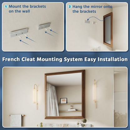 40" x 36" Dark Wood Grain Modern, Elegant Rectangular Wall Mirror with Tempered Glass, Shatterproof, Rust-Resistant Dark Wood Grain Aluminum Frame for Bathroom, Living Room & Hallway| Nolhurst