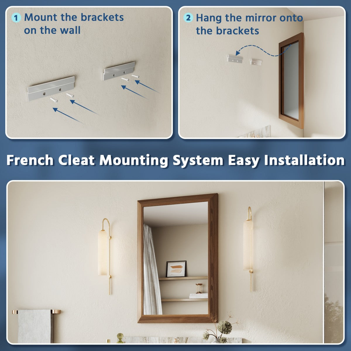 24" x 36" Dark Wood Grain Modern, Elegant Rectangular Wall Mirror with Tempered Glass, Shatterproof, Rust-Resistant Dark Wood Grain Aluminum Frame for Bathroom, Living Room & Hallway| Nolhurst