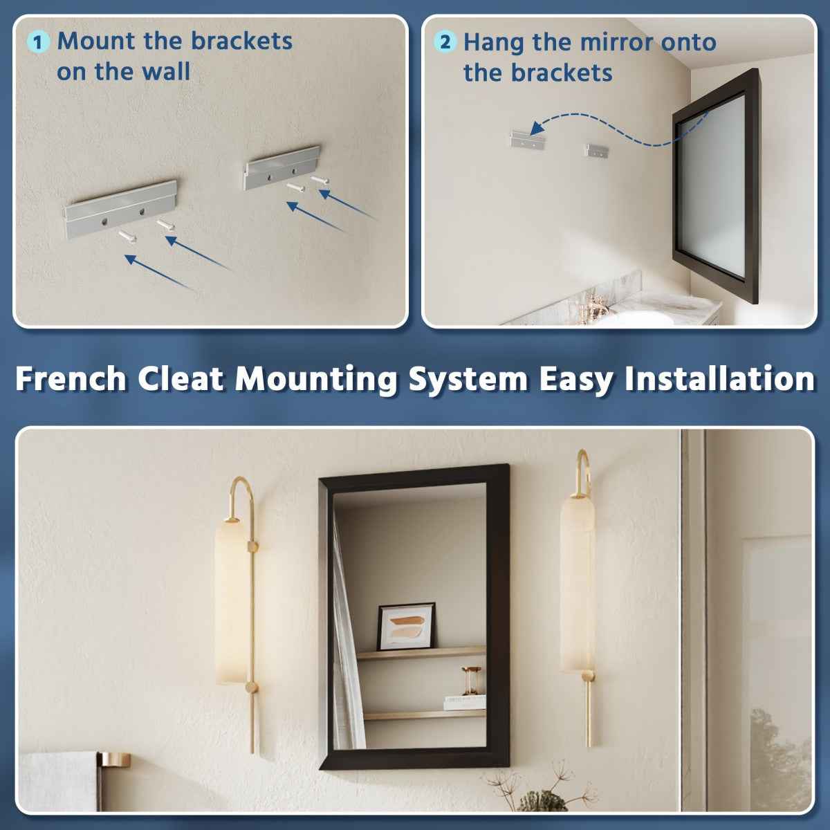 16" x 24" Modern, Elegant Rectangular Wall Mirror with Tempered Glass, Shatterproof, Rust-Resistant Black Frame Aluminum Frame for Bathroom, Living Room & Hallway| Nolhurst
