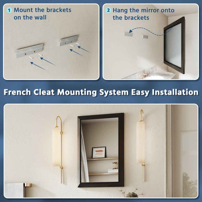 16" x 24" Modern, Elegant Rectangular Wall Mirror with Tempered Glass, Shatterproof, Rust-Resistant Black Frame Aluminum Frame for Bathroom, Living Room & Hallway| Nolhurst