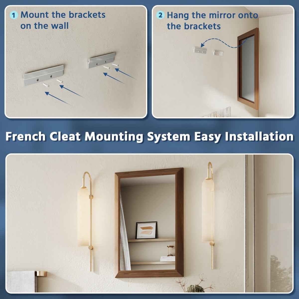 16" x 24" Modern, Elegant Rectangular Wall Mirror with Tempered Glass, Shatterproof, Rust-Resistant Dark Wood Grain Aluminum Frame for Bathroom, Living Room & Hallway| Nolhurst