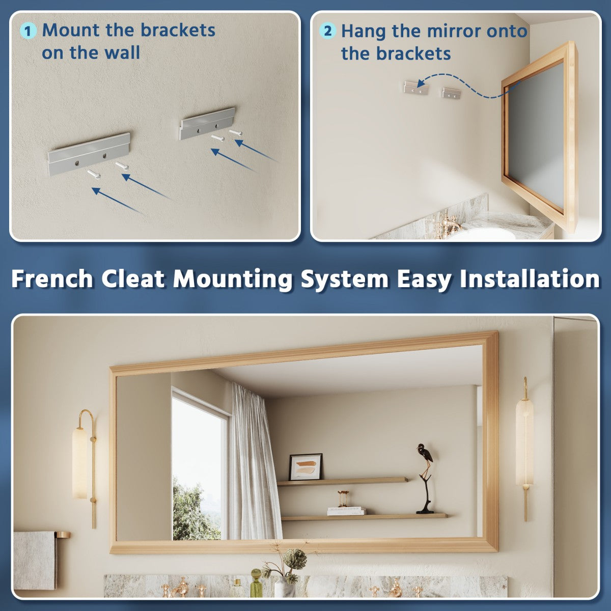 72" x 36" Light Wood Grain Modern, Elegant Rectangular Wall Mirror with Tempered Glass, Shatterproof, Rust-Resistant Light Wood Grain Aluminum Frame for Bathroom, Living Room & Hallway| Nolhurst