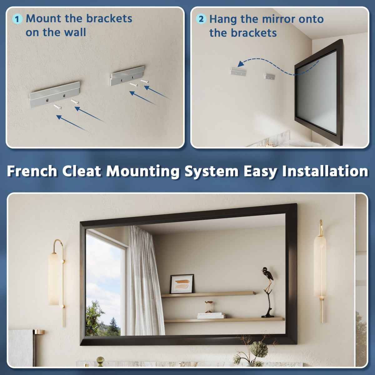 55" x 32" Modern, Elegant Rectangular Wall Mirror with Tempered Glass, Shatterproof, Rust-Resistant Wood Grain Aluminum Frame for Bathroom, Living Room & Hallway| Nolhurst