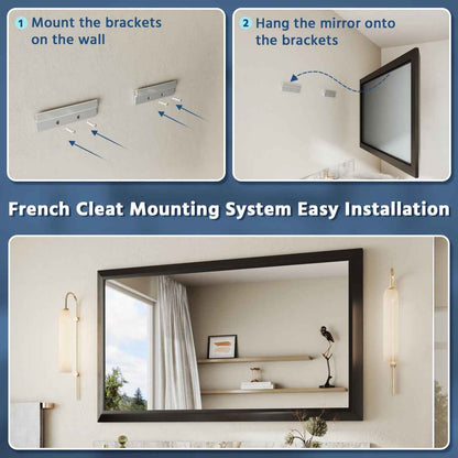 55" x 32" Modern, Elegant Rectangular Wall Mirror with Tempered Glass, Shatterproof, Rust-Resistant Wood Grain Aluminum Frame for Bathroom, Living Room & Hallway| Nolhurst